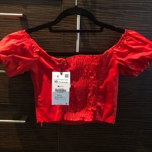 Zara red off the shoulder crop top